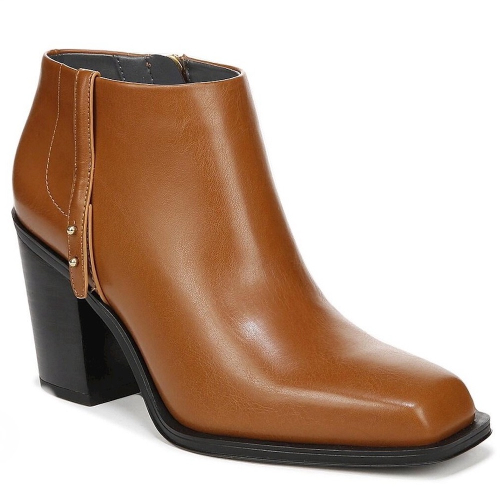Franco Sarto Vivica Square Toe Ankle Bootie Cognac Brown Size 8.5